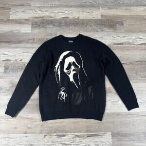 NWT Scream Ghost Face Black Knit Sweater Graphic Horror Halloween Goth Size XL